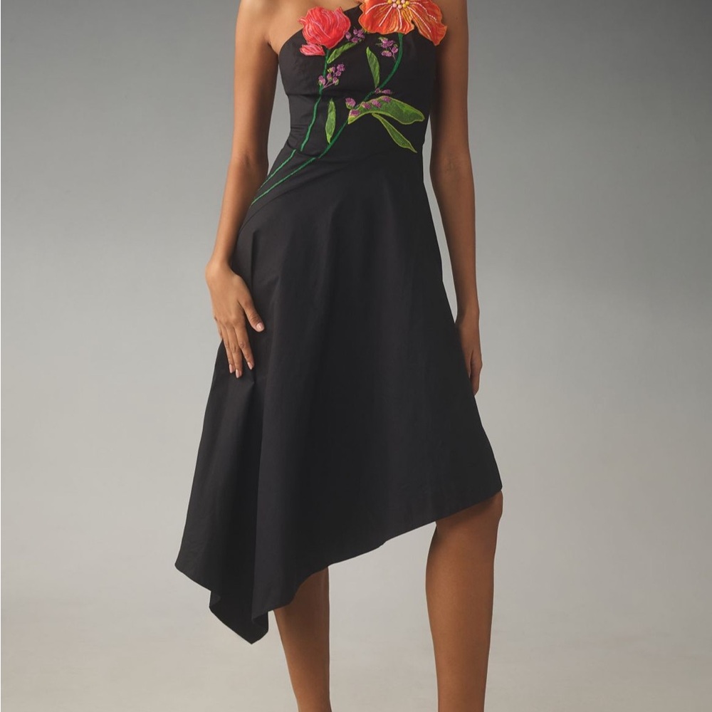 Anthropologie Black Dress with Vibrant Floral Accents